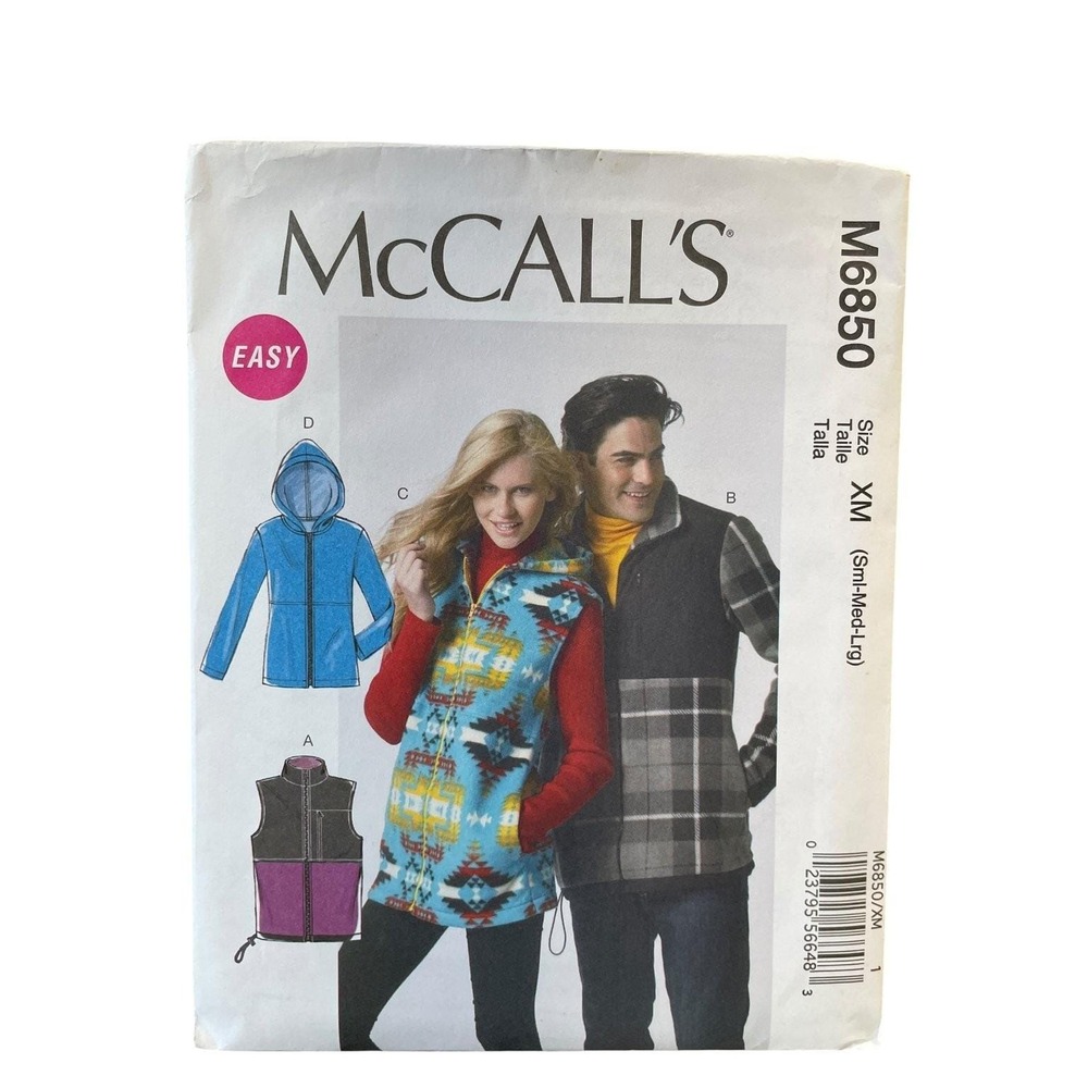 McCall's M6850 Vest and Jackets Sewing Pattern Unisex XM S-M-L Uncut FF